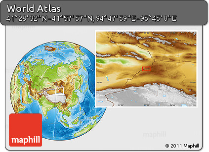 Physical Location Map of the Area around 41° 43' 14" N, 95° 16' 30" E