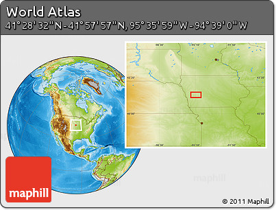 Physical Location Map of the Area around 41° 43' 14" N, 95° 7' 30" W