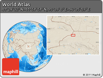 Shaded Relief Location Map of the Area around 41° 43' 14" N, 96° 7' 30" E