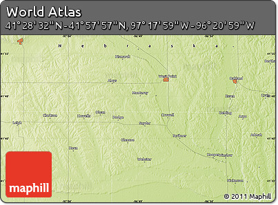 Physical Map of the Area around 41° 43' 14" N, 96° 49' 29" W