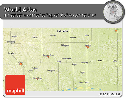 Physical 3D Map of the Area around 41° 43' 14" N, 97° 40' 30" W