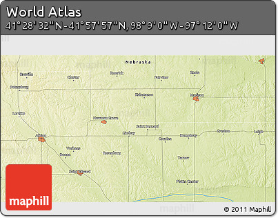 Physical 3D Map of the Area around 41° 43' 14" N, 97° 40' 30" W