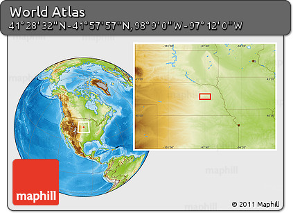 Physical Location Map of the Area around 41° 43' 14" N, 97° 40' 30" W