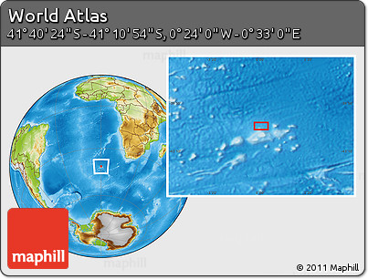 Physical Location Map of the Area around 41° 25' 39" S, 0° 4' 30" E