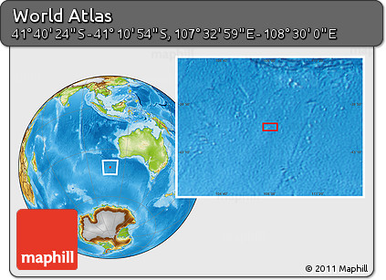 Physical Location Map of the Area around 41° 25' 39" S, 108° 1' 30" E
