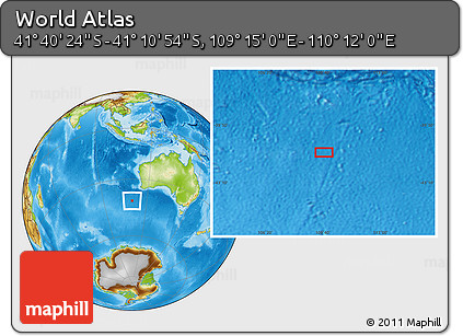 Physical Location Map of the Area around 41° 25' 39" S, 109° 43' 29" E