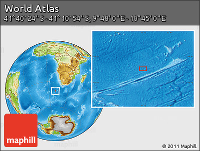 Physical Location Map of the Area around 41° 25' 39" S, 10° 16' 30" E