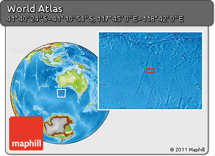 Physical Location Map of the Area around 41° 25' 39" S, 118° 13' 29" E