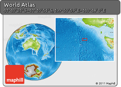 Physical Location Map of the Area around 41° 25' 39" S, 140° 19' 29" E