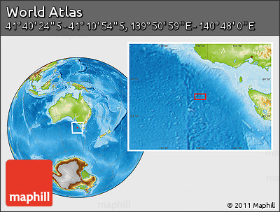 Physical Location Map of the Area around 41° 25' 39" S, 140° 19' 29" E