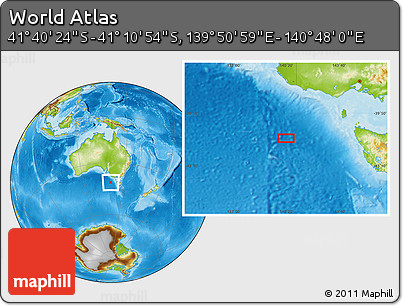 Physical Location Map of the Area around 41° 25' 39" S, 140° 19' 29" E