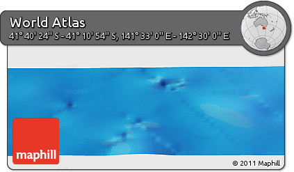 Physical Panoramic Map of the Area around 41° 25' 39" S, 142° 1' 30" E