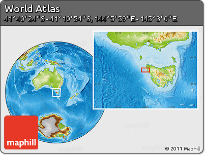 Physical Location Map of the Area around 41° 25' 39" S, 144° 34' 29" E