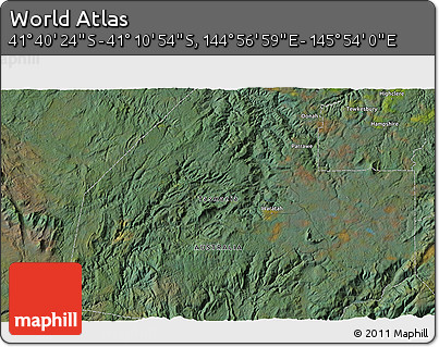 Satellite 3D Map of the Area around 41° 25' 39" S, 145° 25' 30" E