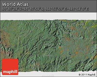 Satellite 3D Map of the Area around 41° 25' 39" S, 145° 25' 30" E