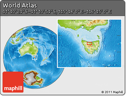 Physical Location Map of the Area around 41° 25' 39" S, 146° 16' 30" E