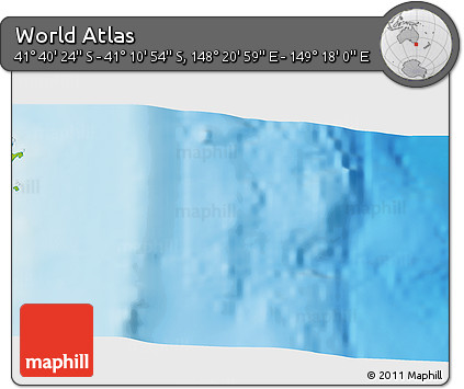 Physical 3D Map of the Area around 41° 25' 39" S, 148° 49' 29" E