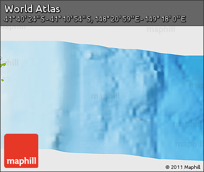 Physical 3D Map of the Area around 41° 25' 39" S, 148° 49' 29" E