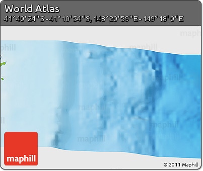 Physical 3D Map of the Area around 41° 25' 39" S, 148° 49' 29" E