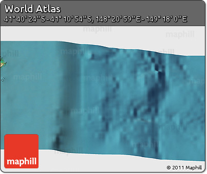 Satellite 3D Map of the Area around 41° 25' 39" S, 148° 49' 29" E