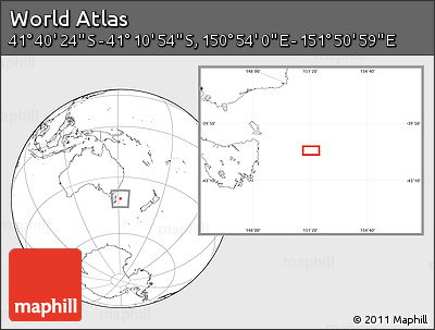Blank Location Map of the Area around 41° 25' 39" S, 151° 22' 30" E
