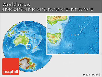 Physical Location Map of the Area around 41° 25' 39" S, 151° 22' 30" E