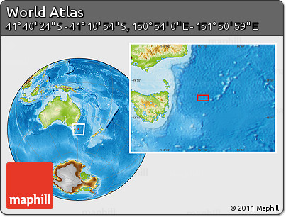 Physical Location Map of the Area around 41° 25' 39" S, 151° 22' 30" E