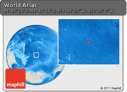 Shaded Relief Location Map of the Area around 41° 25' 39" S, 151° 13' 29" W
