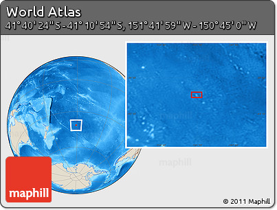 Shaded Relief Location Map of the Area around 41° 25' 39" S, 151° 13' 29" W