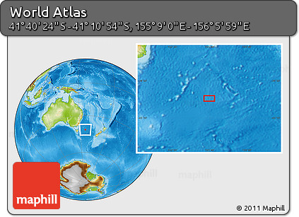 Physical Location Map of the Area around 41° 25' 39" S, 155° 37' 30" E