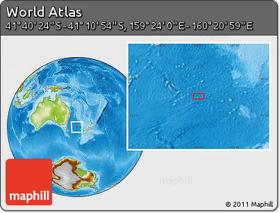 Physical Location Map of the Area around 41° 25' 39" S, 159° 52' 30" E