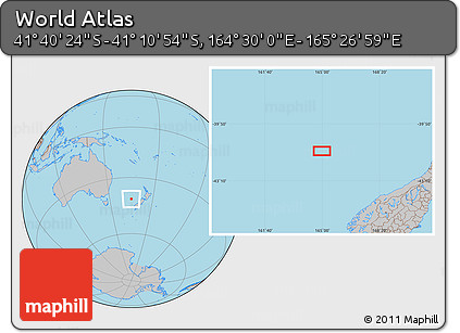 Gray Location Map of the Area around 41° 25' 39" S, 164° 58' 29" E