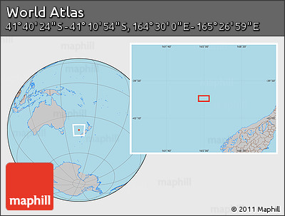 Gray Location Map of the Area around 41° 25' 39" S, 164° 58' 29" E