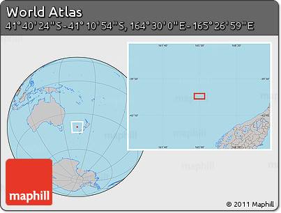 Gray Location Map of the Area around 41° 25' 39" S, 164° 58' 29" E