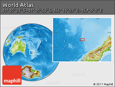Physical Location Map of the Area around 41° 25' 39" S, 166° 40' 30" E