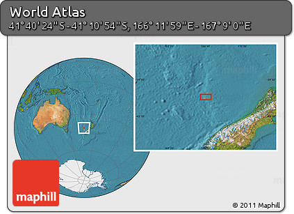 Satellite Location Map of the Area around 41° 25' 39" S, 166° 40' 30" E