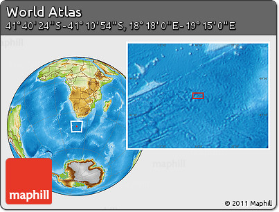 Physical Location Map of the Area around 41° 25' 39" S, 18° 46' 29" E