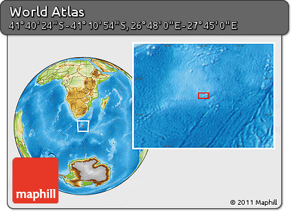 Physical Location Map of the Area around 41° 25' 39" S, 27° 16' 29" E