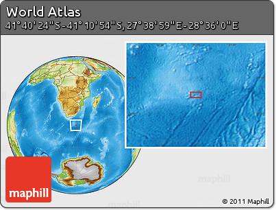 Physical Location Map of the Area around 41° 25' 39" S, 28° 7' 30" E