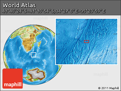 Physical Location Map of the Area around 41° 25' 39" S, 34° 55' 29" E