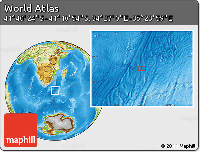 Physical Location Map of the Area around 41° 25' 39" S, 34° 55' 29" E