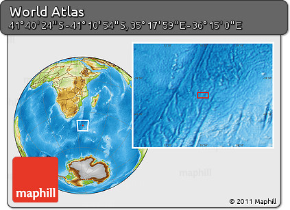 Physical Location Map of the Area around 41° 25' 39" S, 35° 46' 29" E