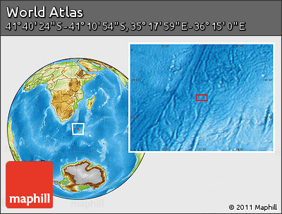 Physical Location Map of the Area around 41° 25' 39" S, 35° 46' 29" E