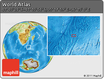 Physical Location Map of the Area around 41° 25' 39" S, 35° 46' 29" E