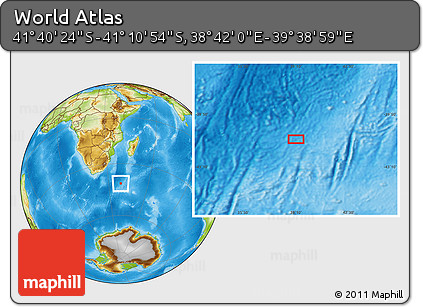Physical Location Map of the Area around 41° 25' 39" S, 39° 10' 29" E