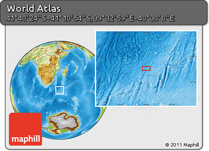 Physical Location Map of the Area around 41° 25' 39" S, 40° 1' 29" E