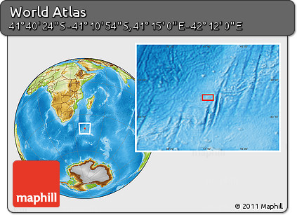 Physical Location Map of the Area around 41° 25' 39" S, 41° 43' 30" E