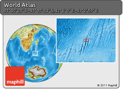 Physical Location Map of the Area around 41° 25' 39" S, 42° 34' 30" E