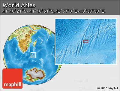 Physical Location Map of the Area around 41° 25' 39" S, 43° 25' 29" E