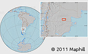 Gray Location Map of the area around 41° 25' 39" S, 67° 4' 29" W, hill shading
